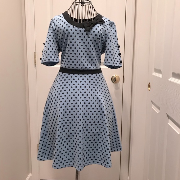 Sourpuss Dresses & Skirts - Sourpuss Women’s Polka Dot Blue & Black Dress -Size Small